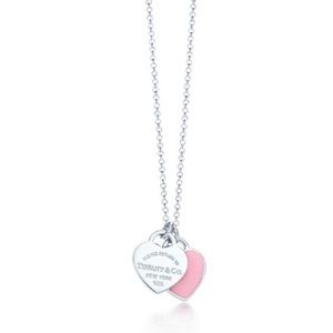 Tiffany and Co. Pink mini double heart tag pendant